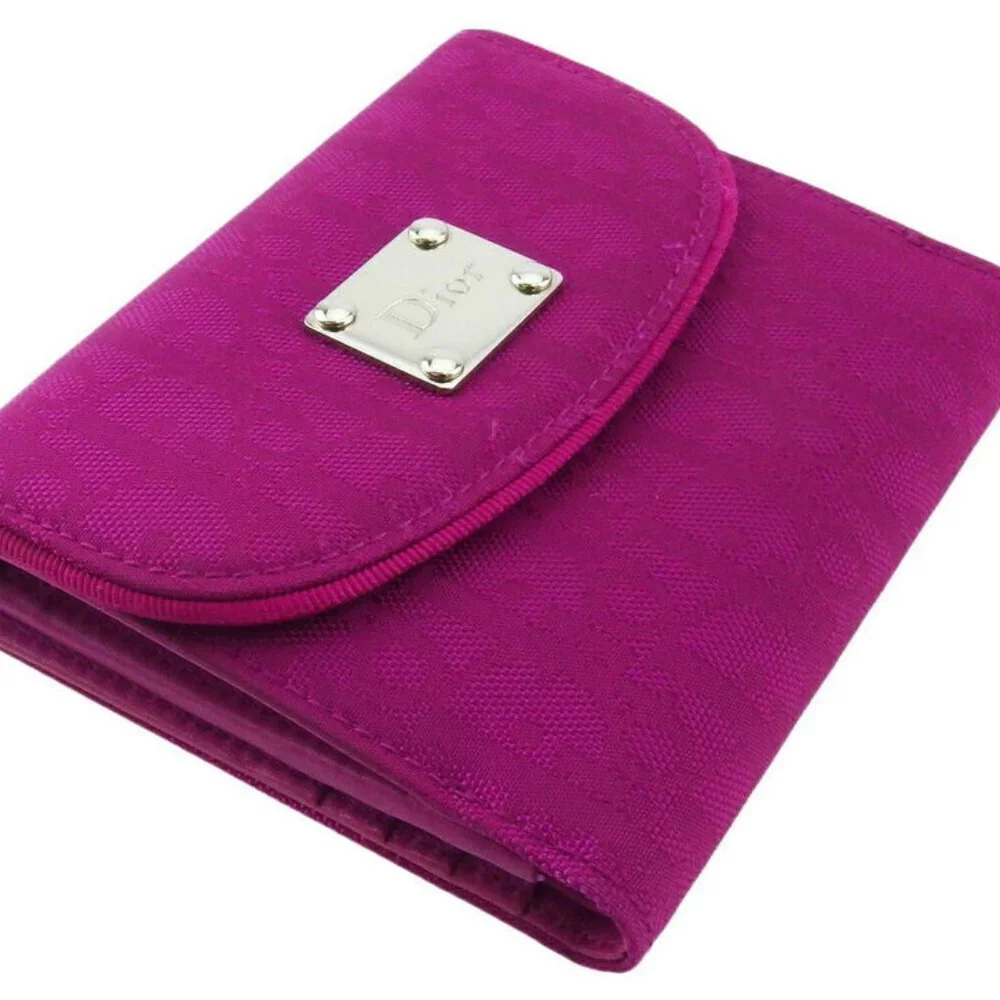 AUTH Dior W hook purse Trotter pink canvas leather